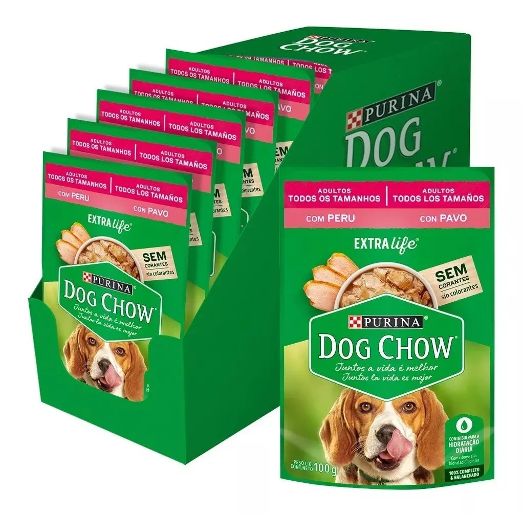 Pouch de alimento húmedo Dog Chow para perro adulto, sabor carne, 12 unidades