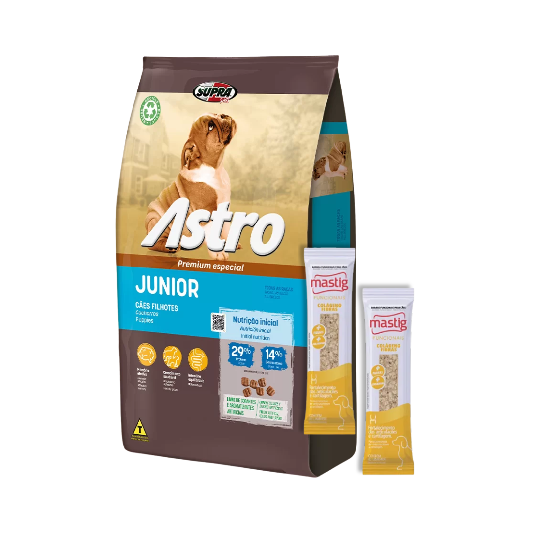 Astro Perro Cachorro Junior 14 kg + 2 Mastig Barra Funcional
