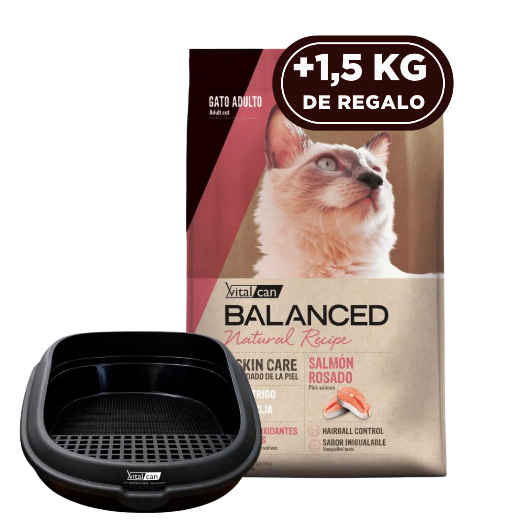 Balanced Natural Recipe Gato Salmón 7,5 kg + 1,5 kg + Bandeja sanitaria de REGALO