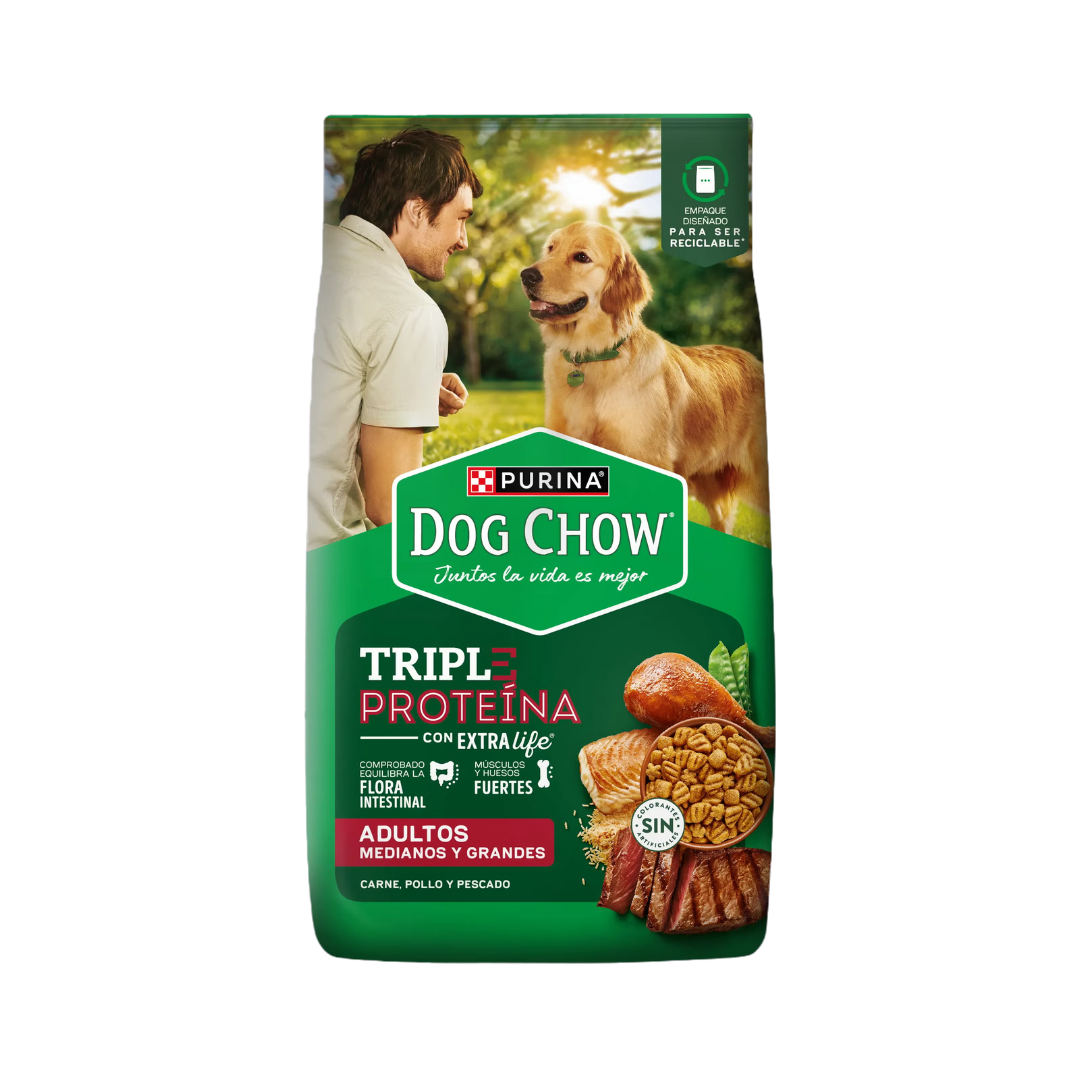 Bolsa de alimento Dog Chow para perro adulto de razas medianas y grandes, 21 kg + 3 pouch de regalo
