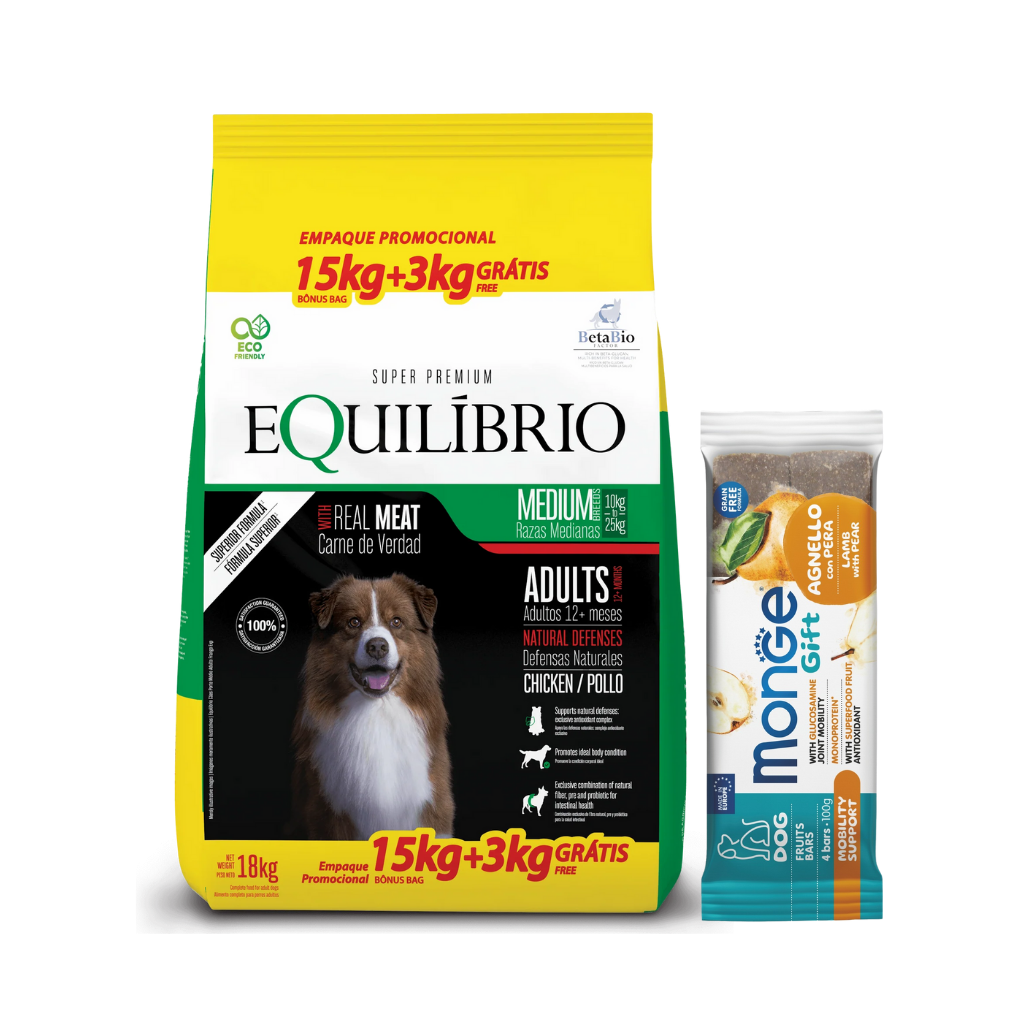 Equilibrio Perro Adulto Razas Medianas Pollo 15 + 3 Kg + Snack de Regalo