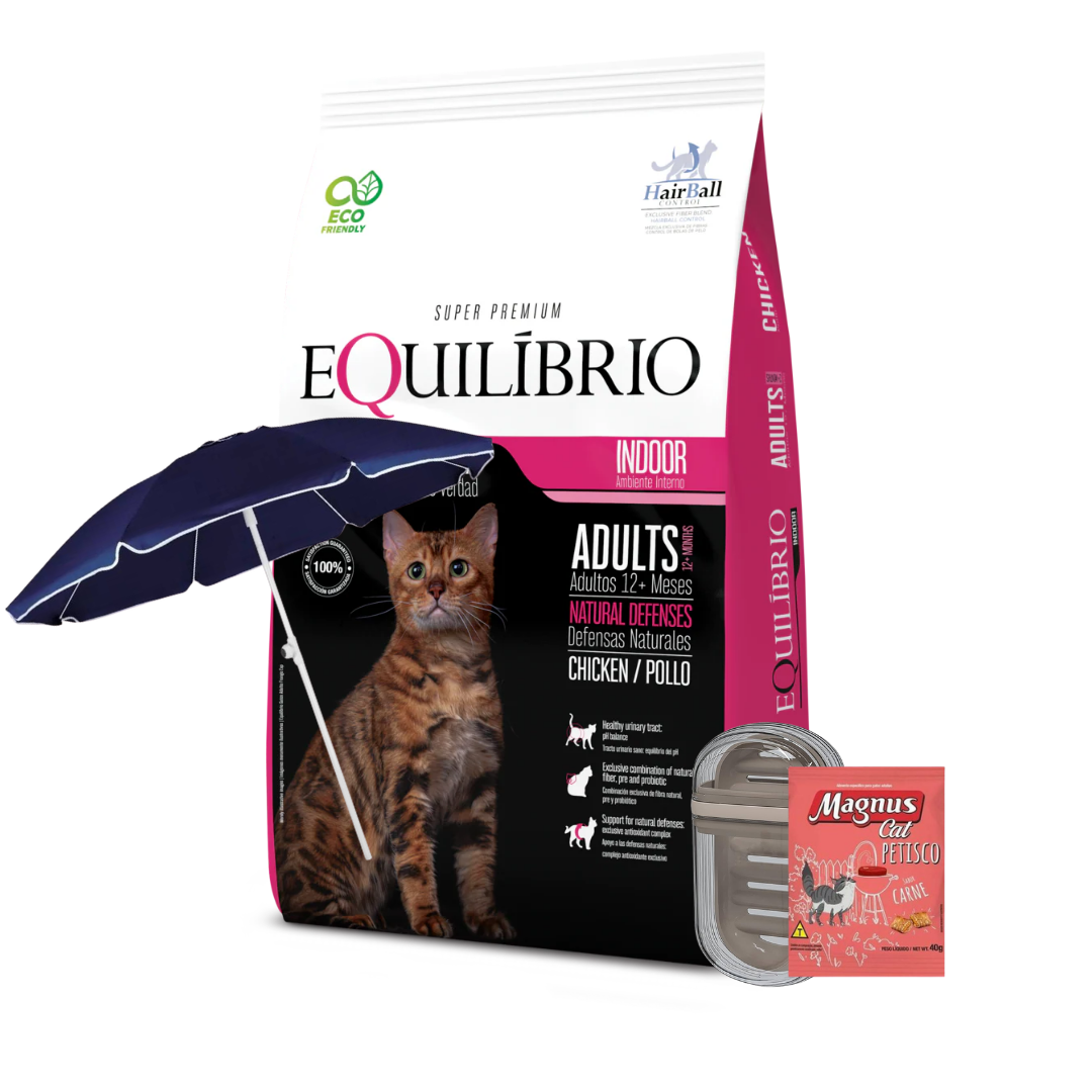 Equilibrio Gatos Adultos Pollo Pack 7.5 kg + 750 g + 1 Magnus + Jabonera + Sombrilla
