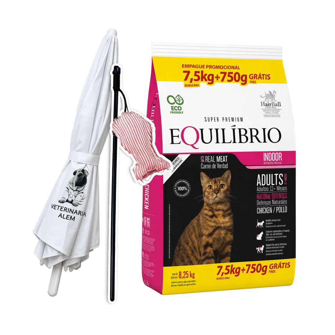 Equilibrio Cat Adult Chicken 7,5 Kg + 750 Gr + Varita para Gatos + Sombrilla