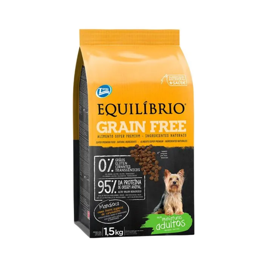 Bolsa de alimento Equilibrio Grain Free para perro adulto de razas pequeñas, 7,5 kg + snack de regalo