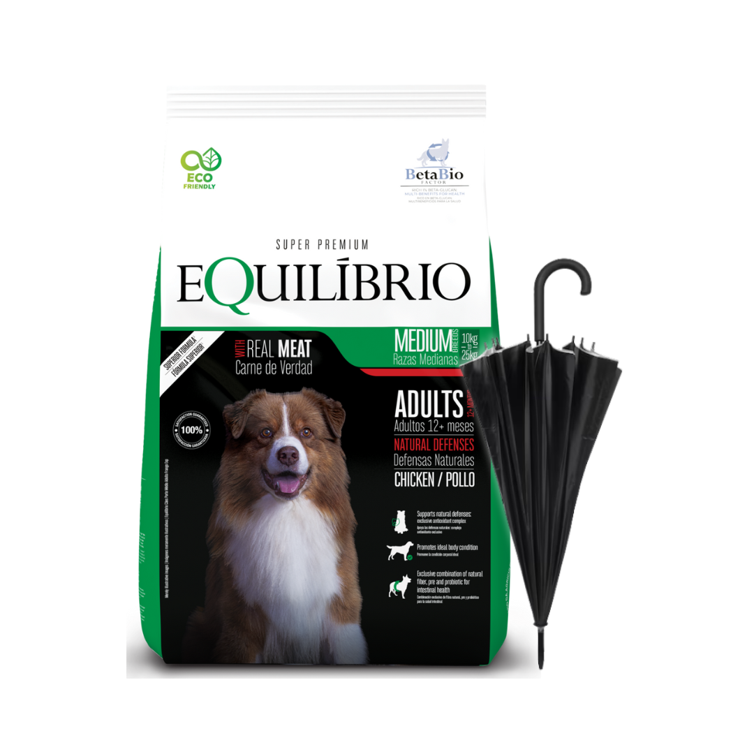 Equilibrio Perro Adulto Razas Medianas 15 kg + 3 kg + Paraguas de Regalo