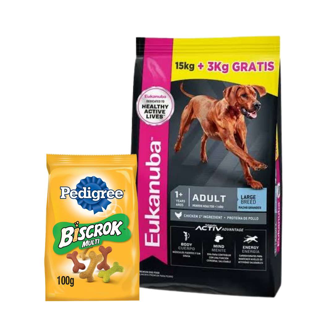 Eukanuba Perro Adulto Raza Grande 15 kg + 3 kg + Biscrock 100 g de REGALO