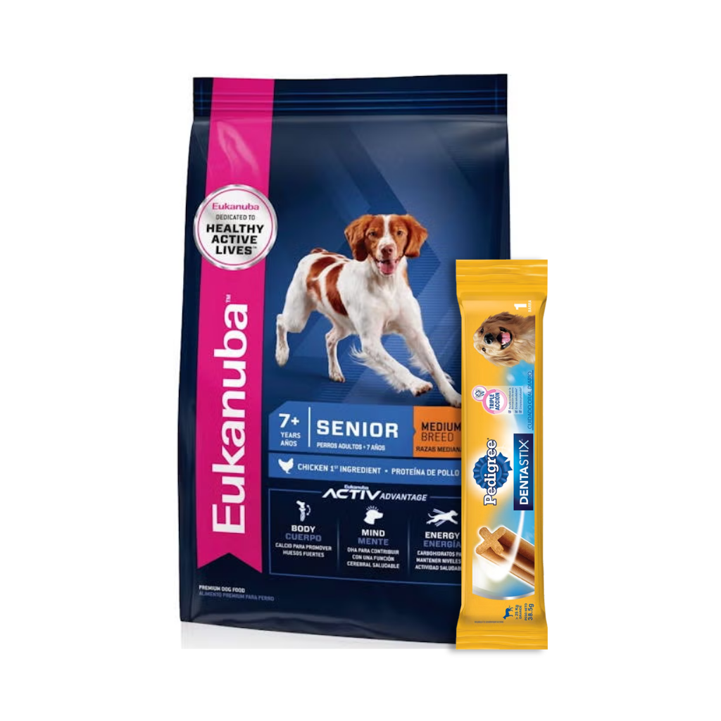 Eukanuba Perro Senior Raza Mediana 15 kg + Pedigree Dentastix 38,5 g