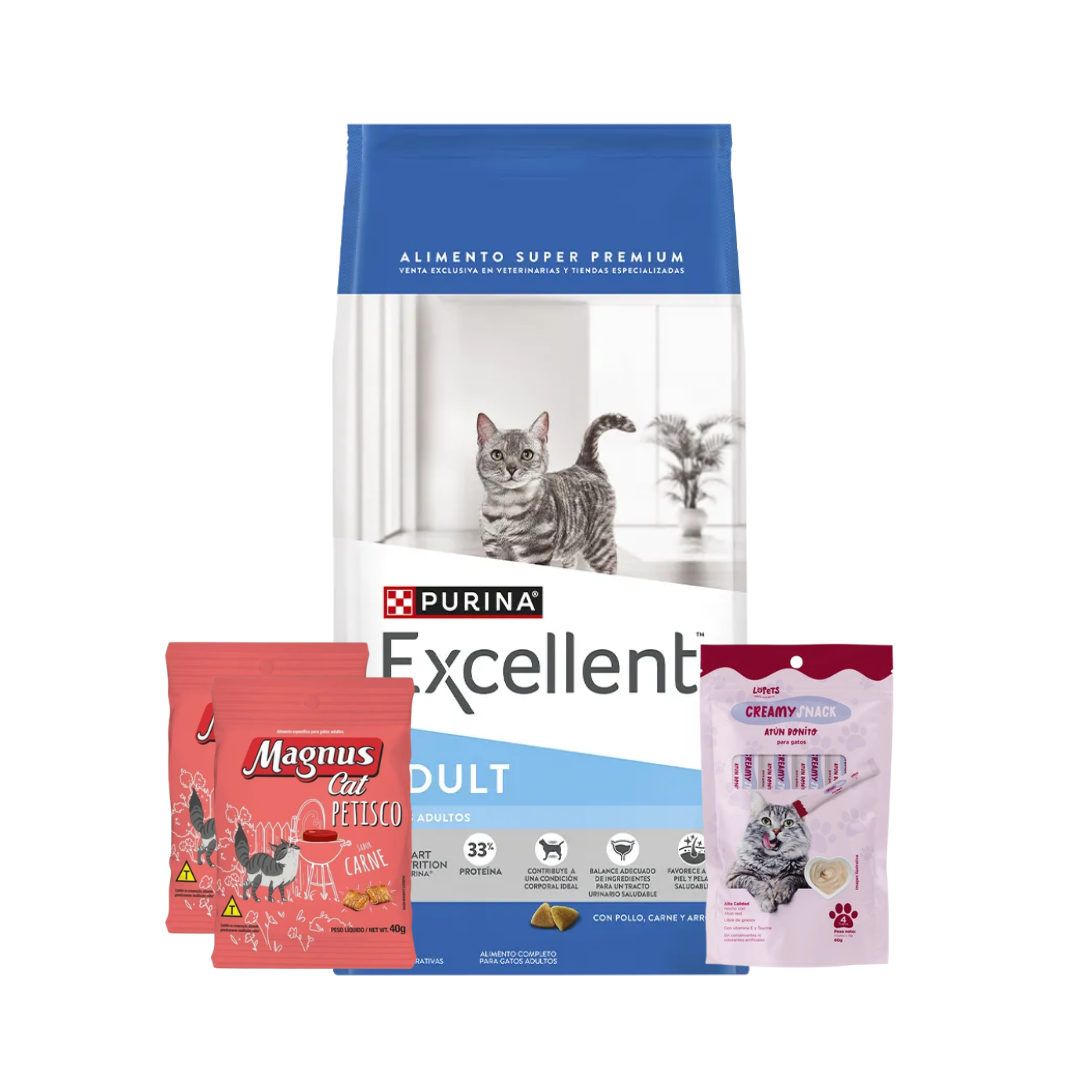 Excellent Gato Adulto 7,5 kg + 2 Snacks Magnus + Creamy Snack