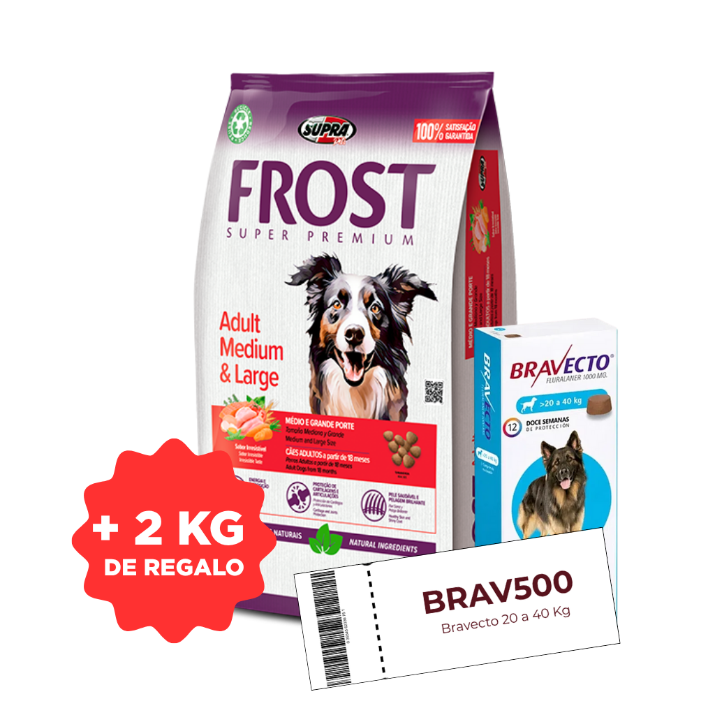 Frost Perro Adulto Razas Medianas y Grande 15 + 2 kg + Cupón Bravecto 20 a 40 kg de REGALO