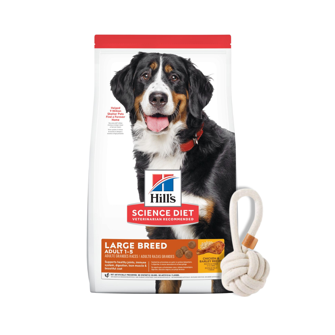 Bolsa de alimento Hills SD para perro adulto de raza grande, 15 kg + pelota de soga de regalo