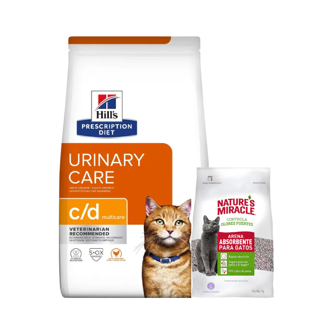 Bolsa de alimento Hills PD Multicare c/d para gato, sabor pollo, 1,8 kg + arena sanitaria de regalo