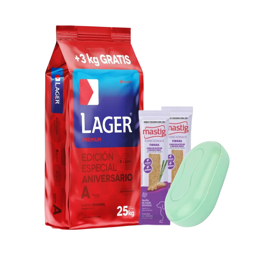 Lager Perro Adulto 25 kg + 2 Barras Mastig + Jabonera