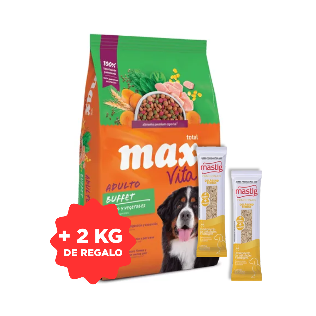 Max Vita Perro Adulto Buffet 20 kg + 2 kg + 2 Mastig Barra Funcional