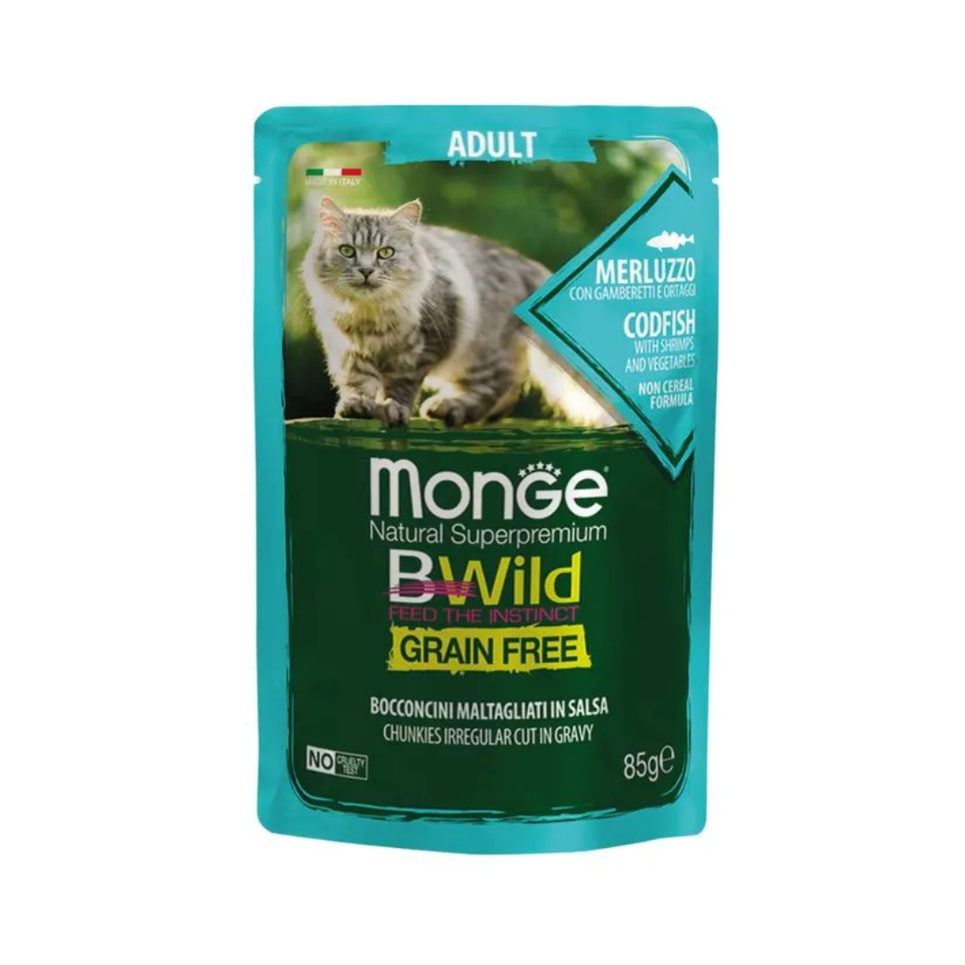 Monge Bwild Gato Adulto Pouch Codfish, Shrimp & Vegetables 85 g