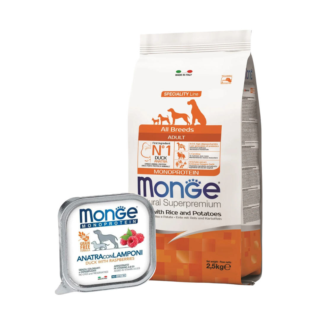 Monge Monoproteina Perro todos los sabores 2,5 kg + Pate Monge 150 g de REGALO