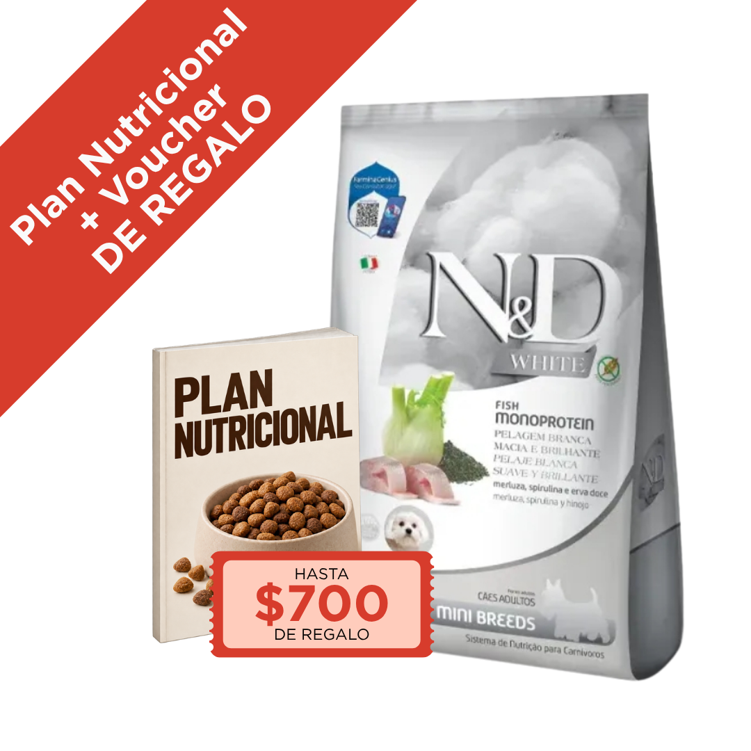 N&D White Perro Adulto Pequeño 7 kg + Plan Nutricional + Voucher de REGALO