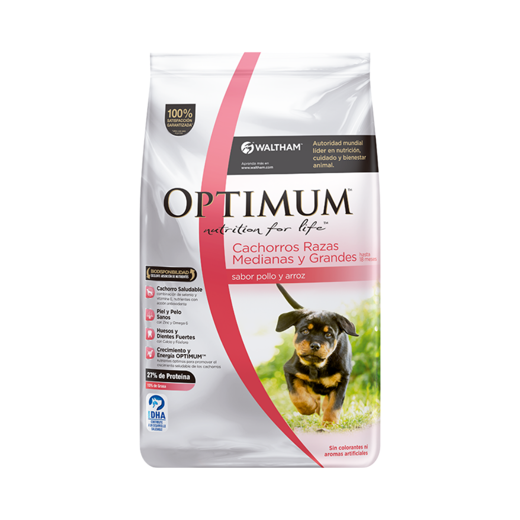 Bolsa de alimento Optimum para cachorro de raza mediana y grande, 15 kg