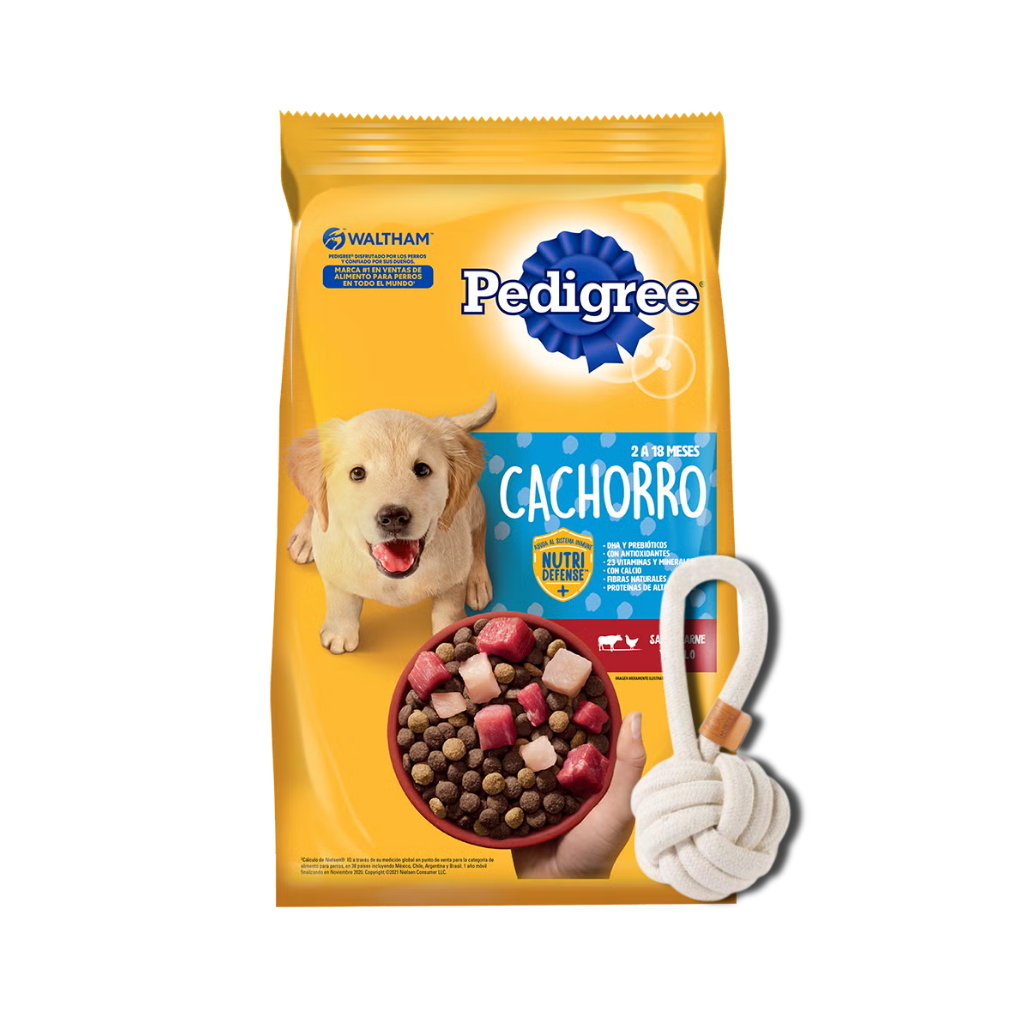 Bolsa de alimento Pedigree para cachorro, 21 kg, incluye pelota de soga de regalo
