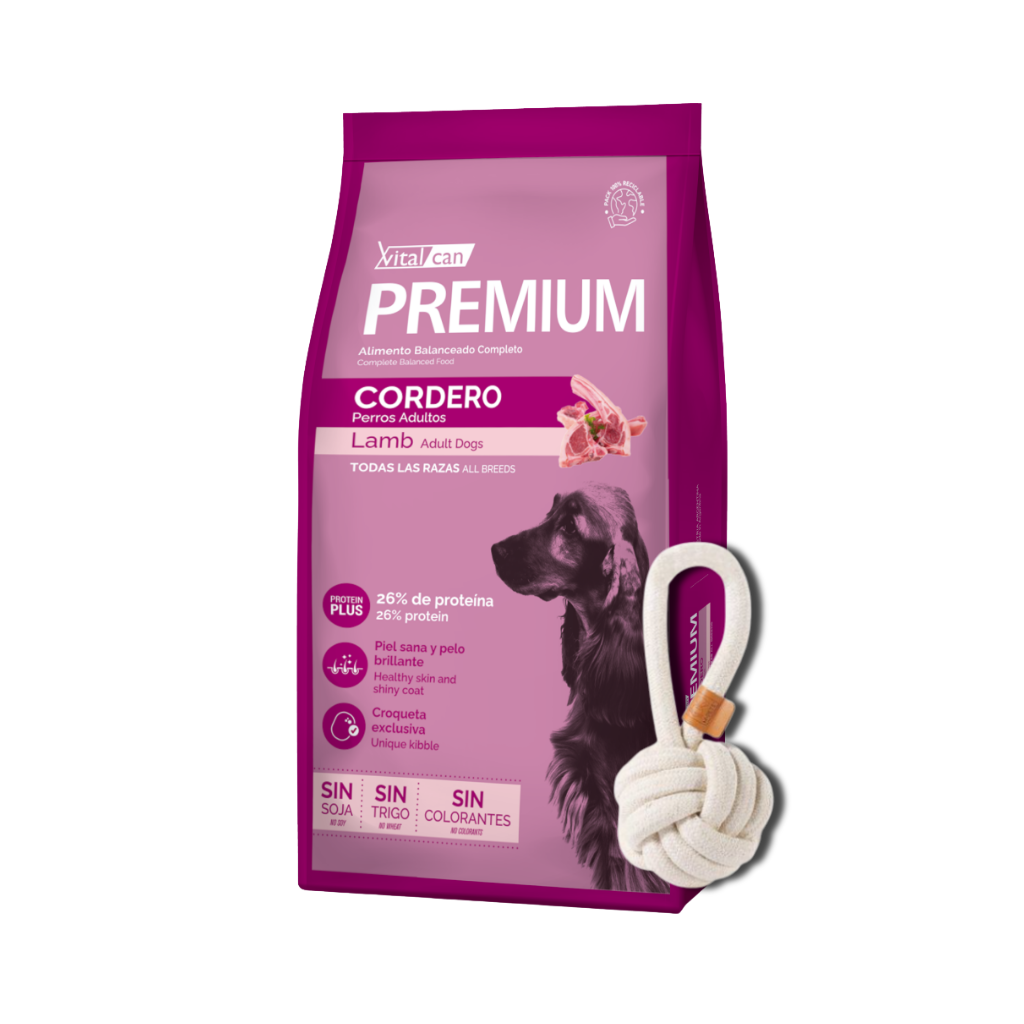 Bolsa de alimento Premium para perro adulto sabor cordero, 20 kg, incluye juguete de regalo