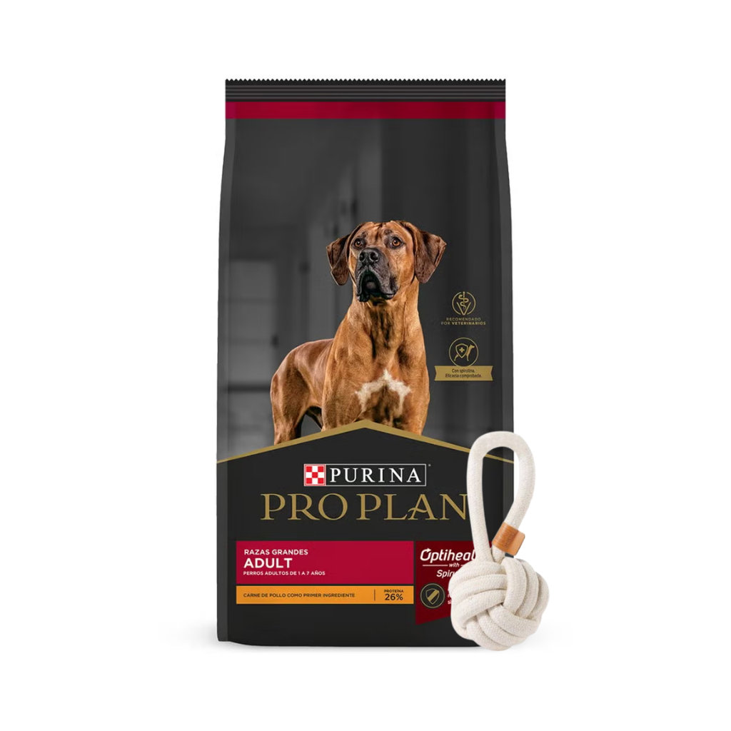 Bolsa de alimento Pro Plan para perro adulto raza grande 15 kg + pelota de soga de regalo
