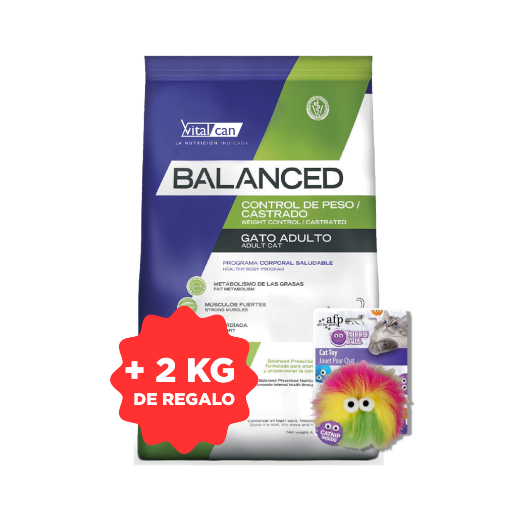 Bolsa de alimento Balanced para gato castrado control de peso 7,5 kg + 2 kg de regalo