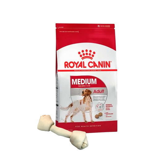 SHN ROYAL CANIN MEDIUM ADULT 15KG + Hueso de Cuero