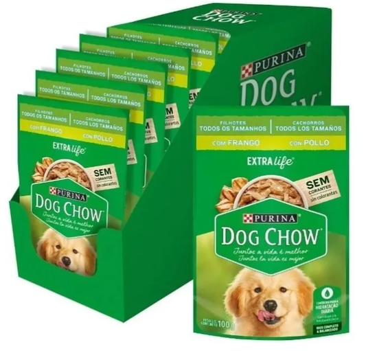 Pouch de alimento húmedo Dog Chow para cachorro, sabor pollo, 12 unidades