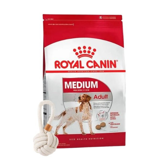 Bolsa de Royal Canin Medium Adult 15 kg con pelota de soga de regalo – Veterinaria Alem Uruguay