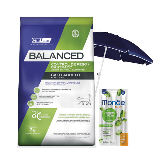 Balanced Gato Ctrl. Peso/Cstrdo. All Ages 7.5 Kg + 2 KG REGALO +3 Snack Monge + Sombrilla De Regalo!