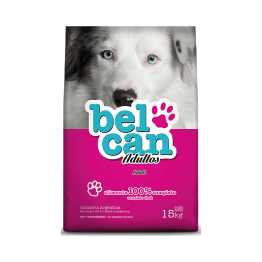 Alimento Belcan para perros adultos. Fórmula balanceada que aporta energía y nutrientes esenciales para su salud y vitalidad.