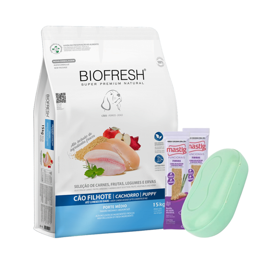 Biofresh Perro Cachorro Raza Mediana 15 kg + 2 Barras Mastig + Jabonera