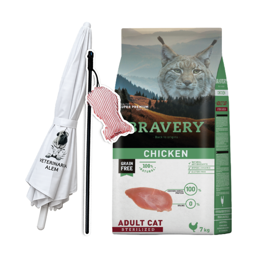Bravery Chicken Adult Cat 7 kg + Varita para Gatos + Sombrilla