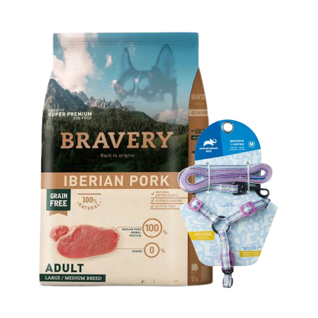 Bravery Iberian Pork Adult Large/Medium Breed 12kg + Arnes de Regalo
