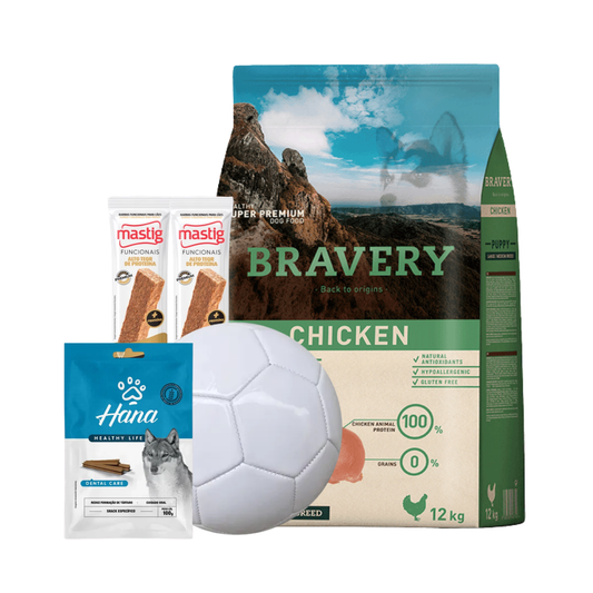 Bravery Chicken Puppy Large/Medium Breeds 12 Kg + 2 Barras mastig + Pelota + Hana Calming