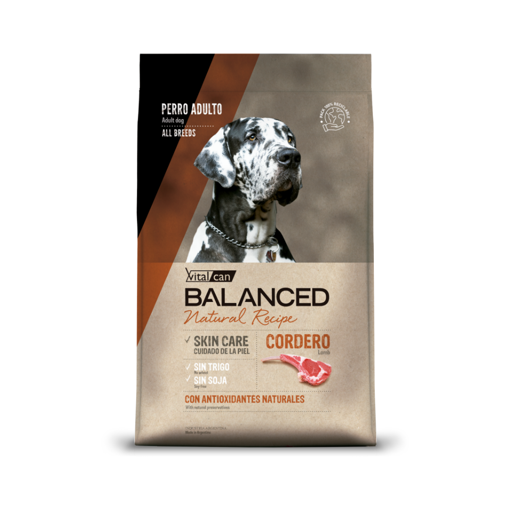 Bolsa de alimento Balanced Natural Recipe para perro sabor cordero