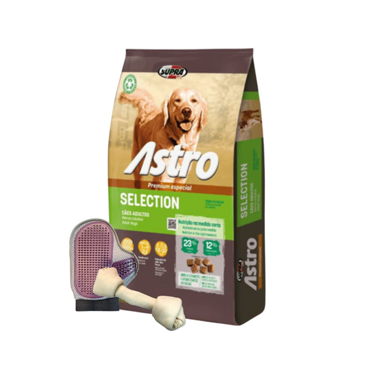 Astro Selection Perros Adultos x 14 + 3kg + Hueso de cuero + guante deslanador