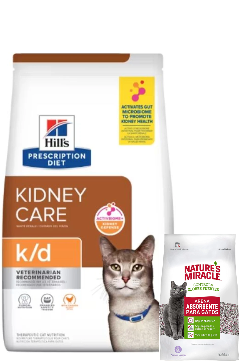 Hills PD Feline k/d Chicken 1,8 kg + ARENA SANITARIA X 2KG DE REGALO