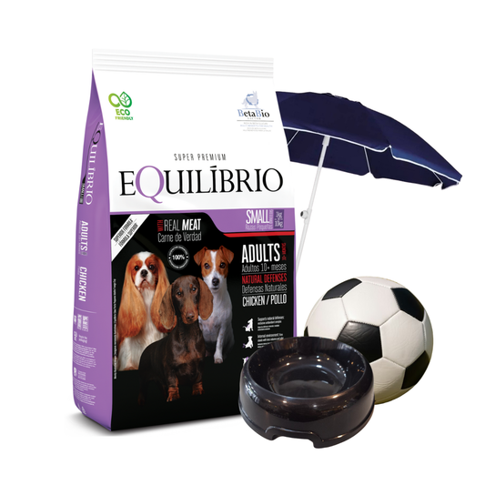 Equilibrio Dog Small Adult Chicken 7,5 Kg + Sombrilla+ Pelota De Futbol + Plato De Regalo!