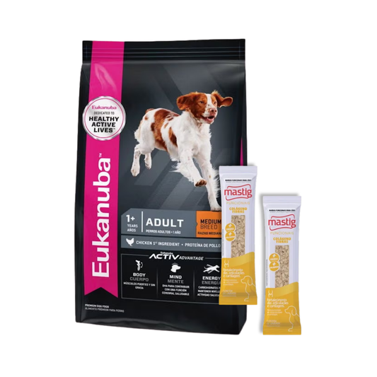 Eukanuba Perro Adulto Raza Mediana 15 kg + 2 Mastig De Regalo