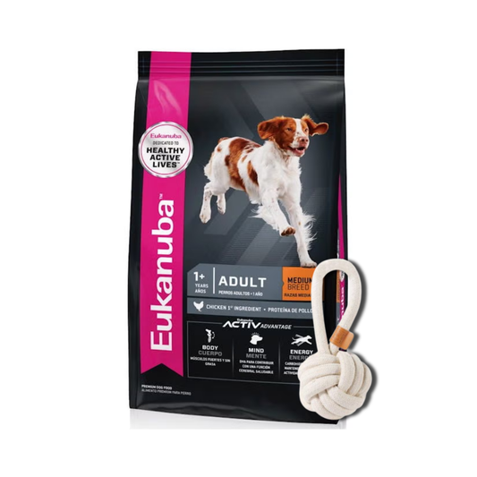 Eukanuba Perro Adulto Raza Mediana 15 kg + Pelota de Soga de Regalo