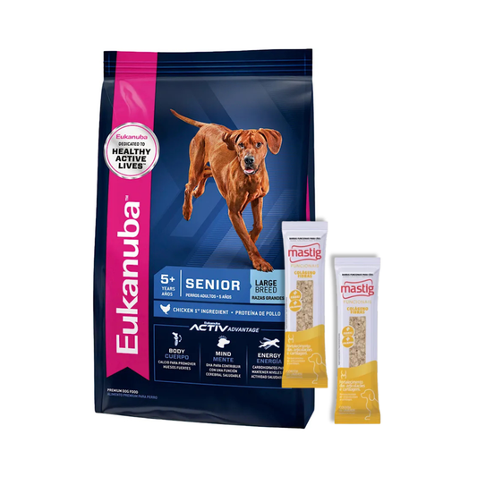 Eukanuba Perro Senior Raza Grande 15 kg + 2 Barras Mastig
