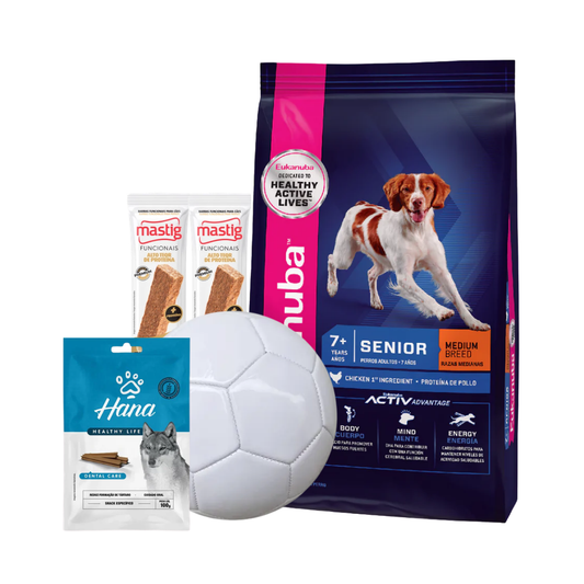 Eukanuba Senior Medium B 15 Kg + 2 Barras Mastig + Pelota + Hana Calming
