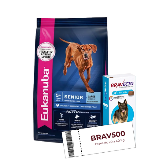 Eukanuba Perro Senior Razas Grandes 15 kg + Cupón Bravecto 20 a 40 kg de REGALO