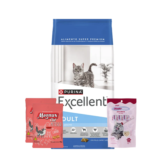 Excellent Gato Adulto 7,5 kg + 2 Snacks Magnus + Creamy Snack