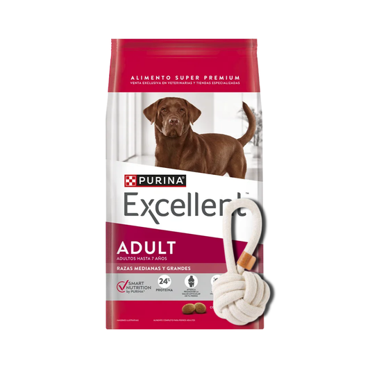 Bolsa de alimento Excellent para perro adulto de raza mediana y grande, 15 kg + pelota de soga de regalo