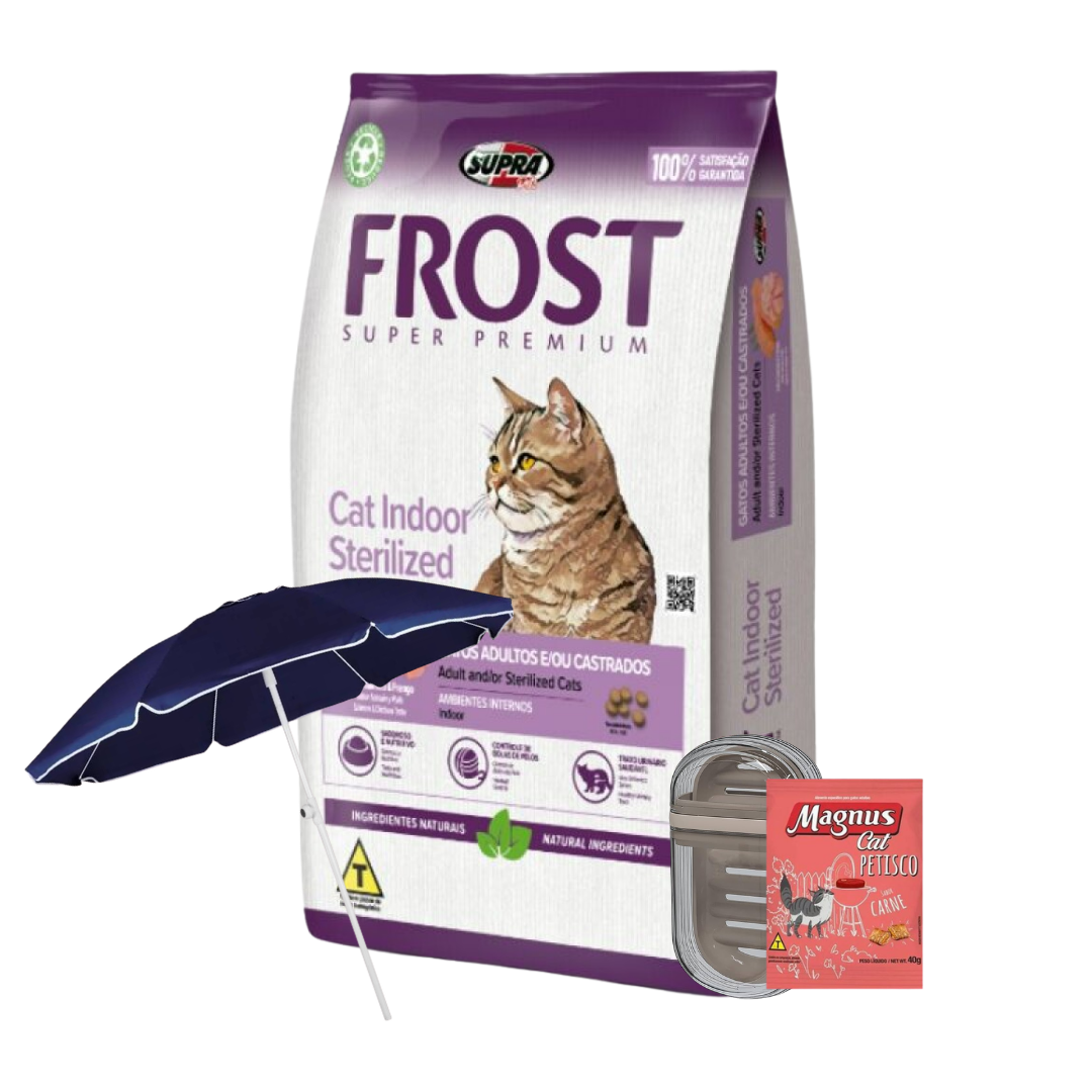 Frost Gatos Indoor Esterilizados Pack 7.5+1 kg + Magnus Cat + Jabonera + Sombrilla