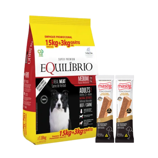 Equilibrio Perro Adulto Mediano Carne 15 + 3 kg + Mastig