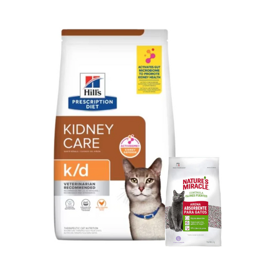 Bolsa de alimento Hills PD Kidney Care k/d para gato, 1,8 kg + arena sanitaria de regalo