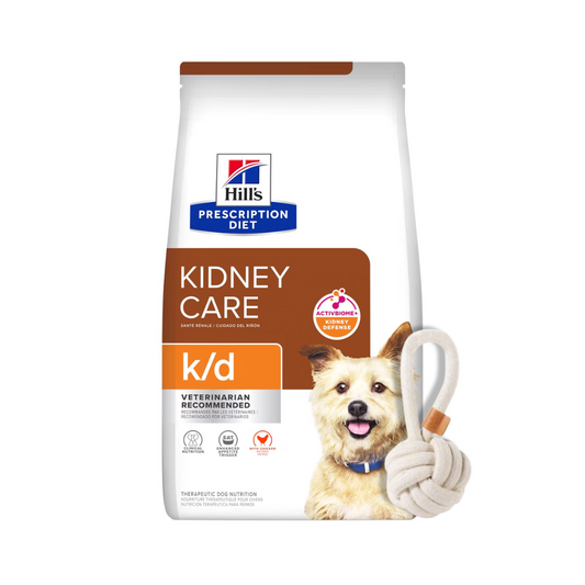 Bolsa de alimento Hills PD k/d Kidney Care para perro, 7,5 kg + pelota de soga de regalo