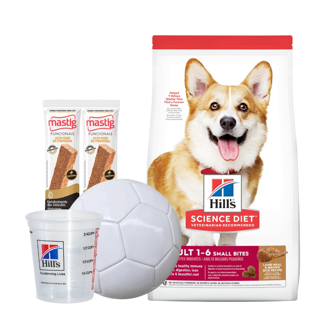 Hills SD Adult Small Bites Lamb & Rice 7.05 Kg + 2 Barras Mastig + Pelota + Vaso Medidor